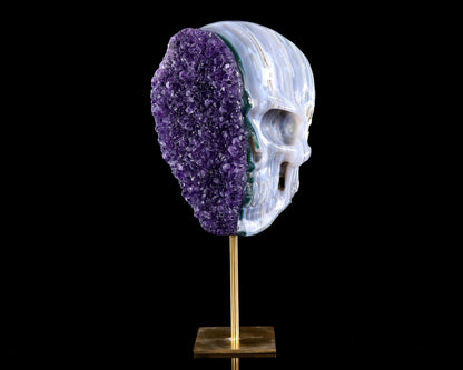 6.3" Amethyst Druse Agate Hand Carved Crystal Skull Sculpture