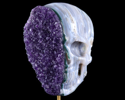 6.3" Amethyst Druse Agate Hand Carved Crystal Skull Sculpture