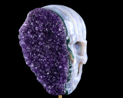 6.3" Amethyst Druse Agate Hand Carved Crystal Skull Sculpture