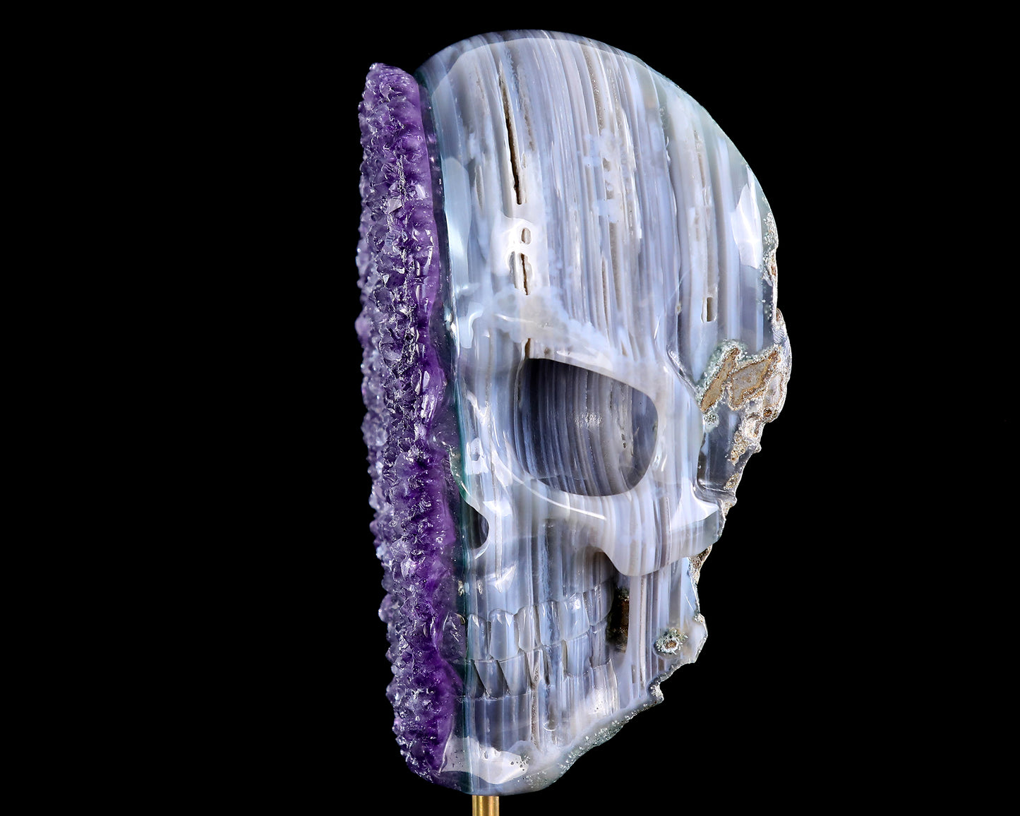 6.3" Amethyst Druse Agate Hand Carved Crystal Skull Sculpture