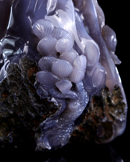 8.3" Quartz Rock Geode Hand Carved Crystal Lizard Sculpture