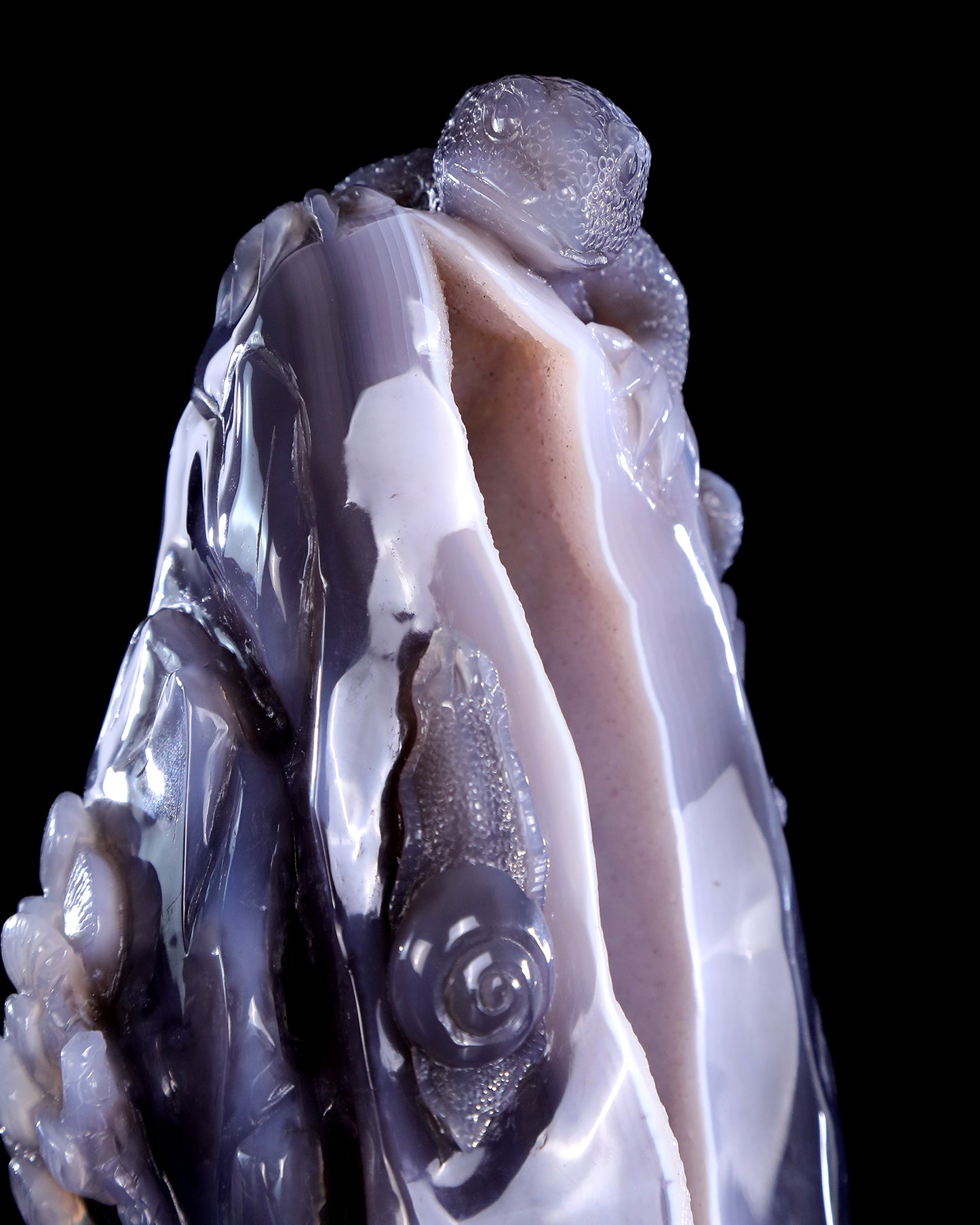 8.3" Quartz Rock Geode Hand Carved Crystal Lizard Sculpture