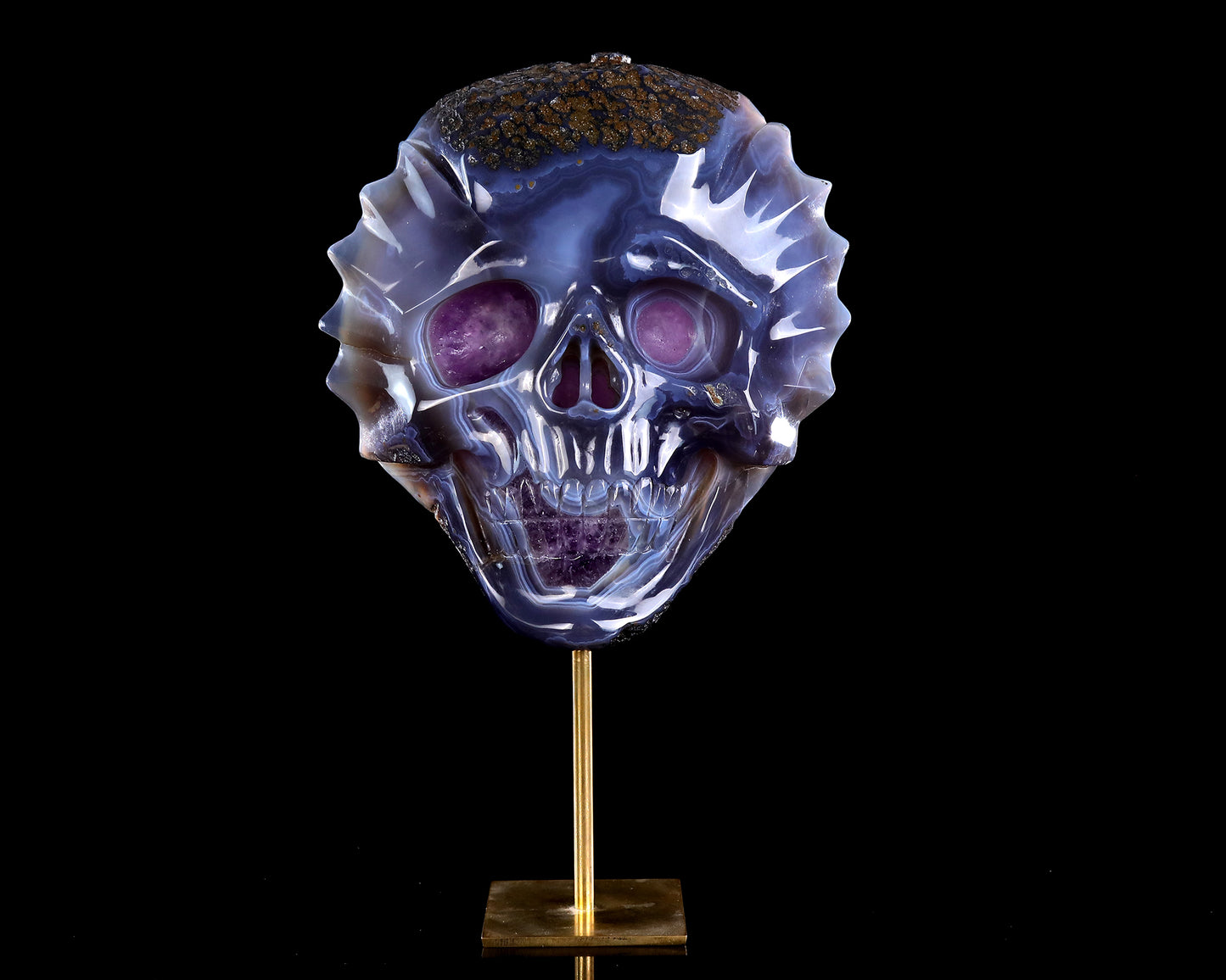 7.0" Amethyst Druse Agate Hand Carved Crystal Skull Sculpture