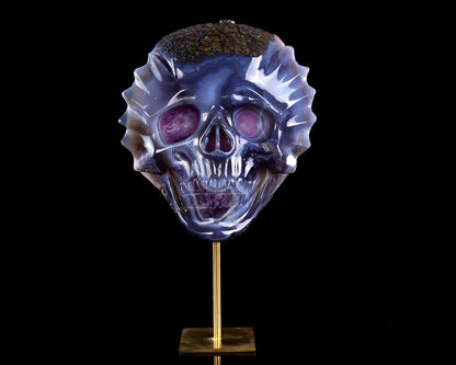 7.0" Amethyst Druse Agate Hand Carved Crystal Skull Sculpture