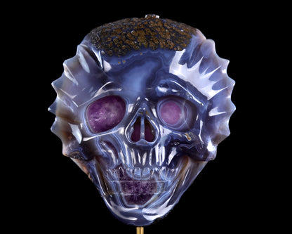 7.0" Amethyst Druse Agate Hand Carved Crystal Skull Sculpture