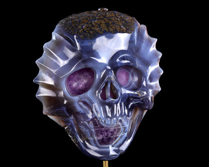 7.0" Amethyst Druse Agate Hand Carved Crystal Skull Sculpture