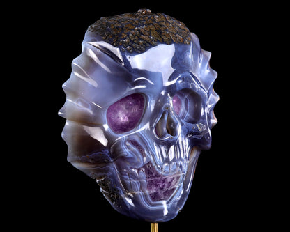 7.0" Amethyst Druse Agate Hand Carved Crystal Skull Sculpture