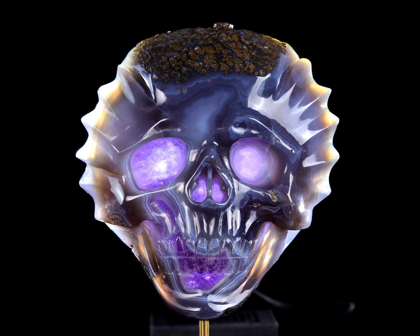 7.0" Amethyst Druse Agate Hand Carved Crystal Skull Sculpture