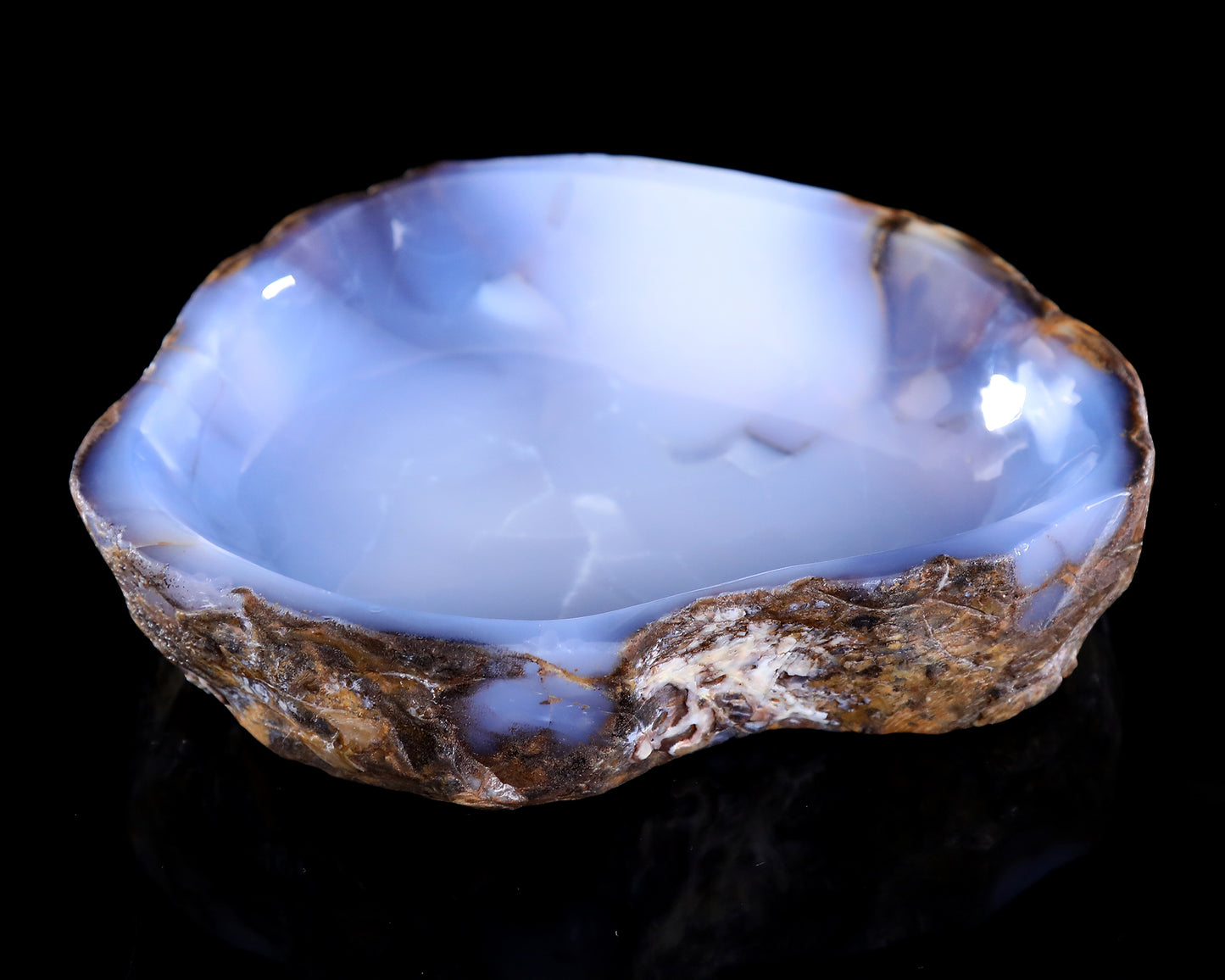 8.2" Blue Chalcedony Hand Carved Crystal Ashtray Fruit Tray