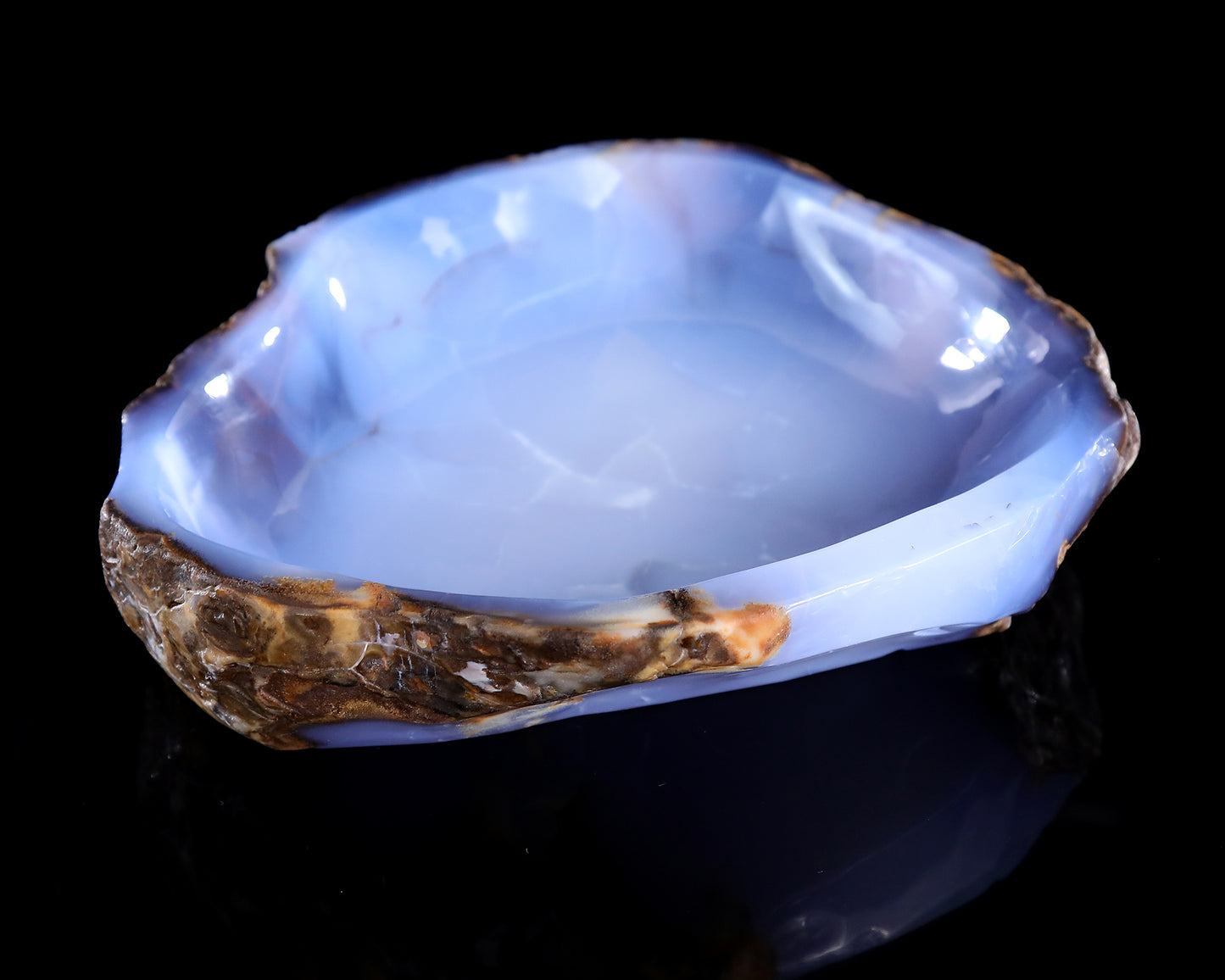 8.2" Blue Chalcedony Hand Carved Crystal Ashtray Fruit Tray