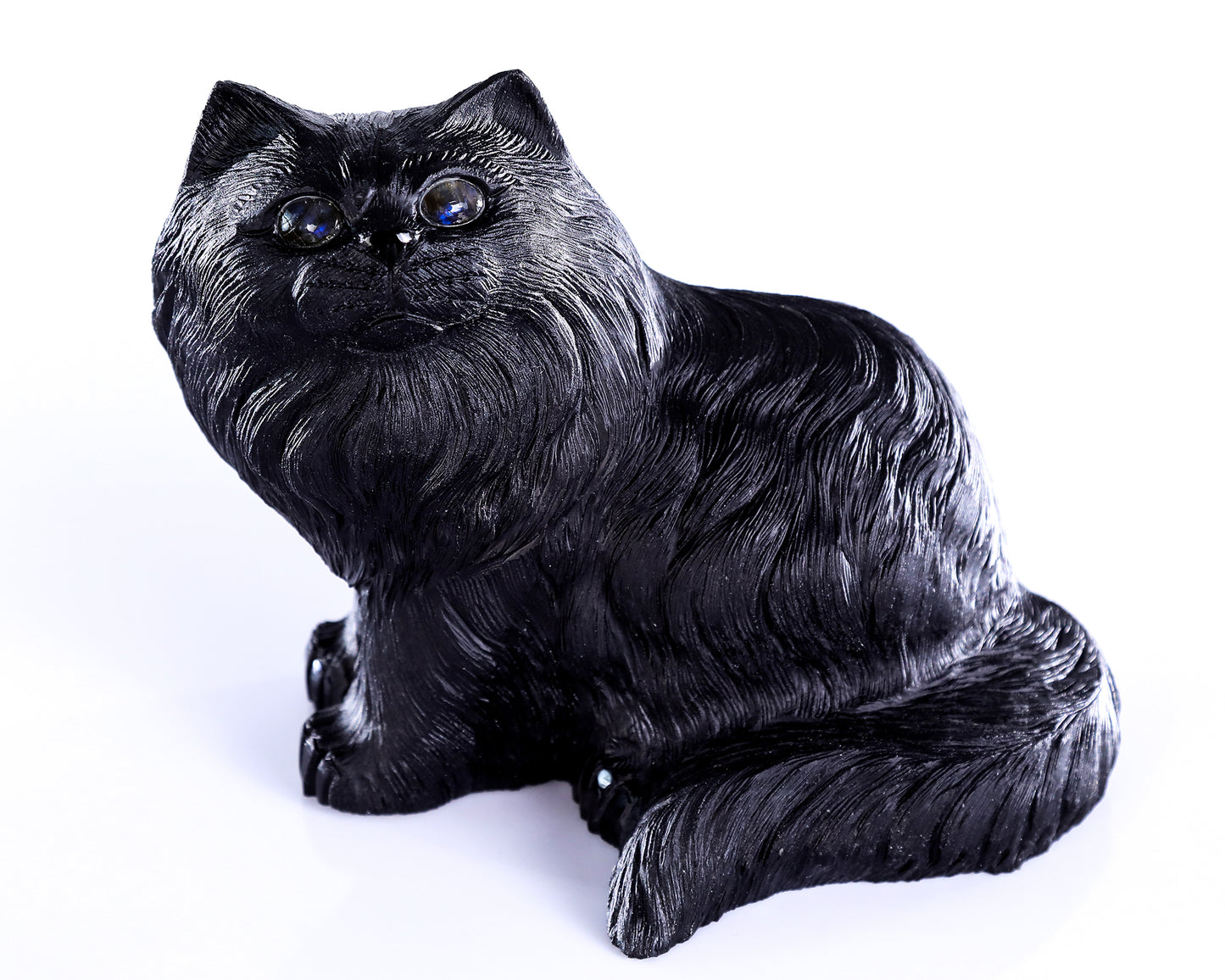 9.4" Black Obsidian Hand Carved Crystal Persian Sculpture