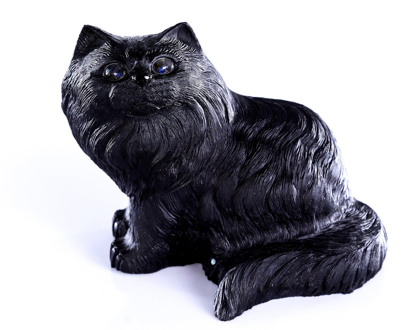 9.4" Black Obsidian Hand Carved Crystal Persian Sculpture