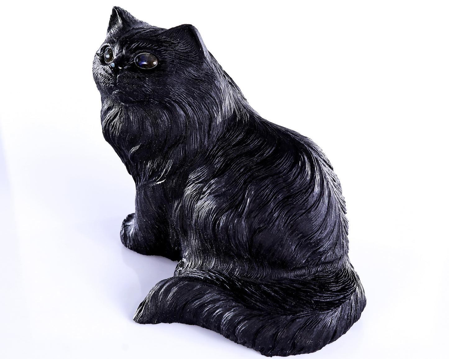 9.4" Black Obsidian Hand Carved Crystal Persian Sculpture