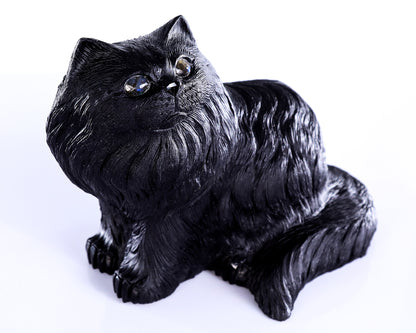 9.4" Black Obsidian Hand Carved Crystal Persian Sculpture