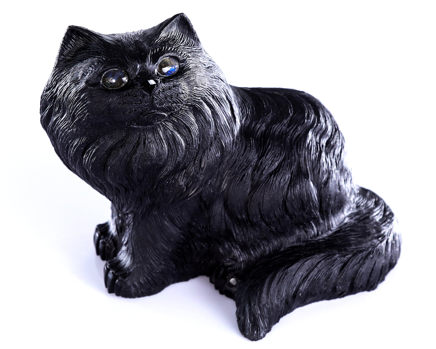 9.4" Black Obsidian Hand Carved Crystal Persian Sculpture