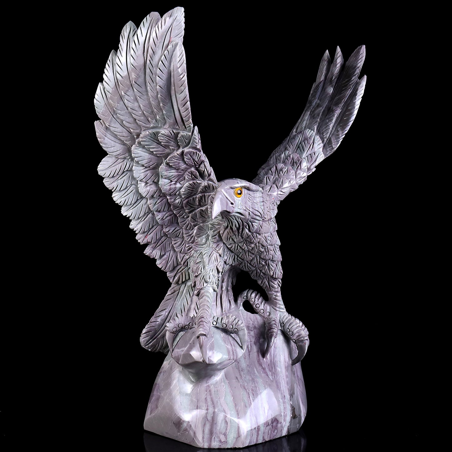 14.6" Jiulong Jade Hand Carved Crystal Eagle Sculpture