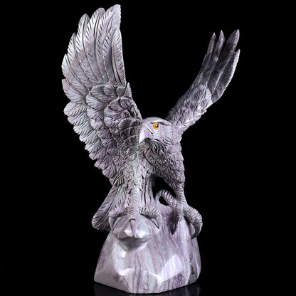 14.6" Jiulong Jade Hand Carved Crystal Eagle Sculpture