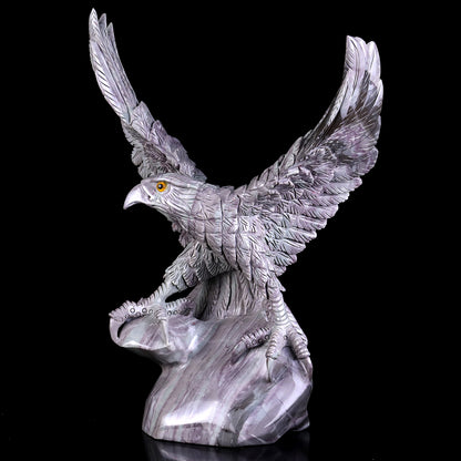 14.6" Jiulong Jade Hand Carved Crystal Eagle Sculpture