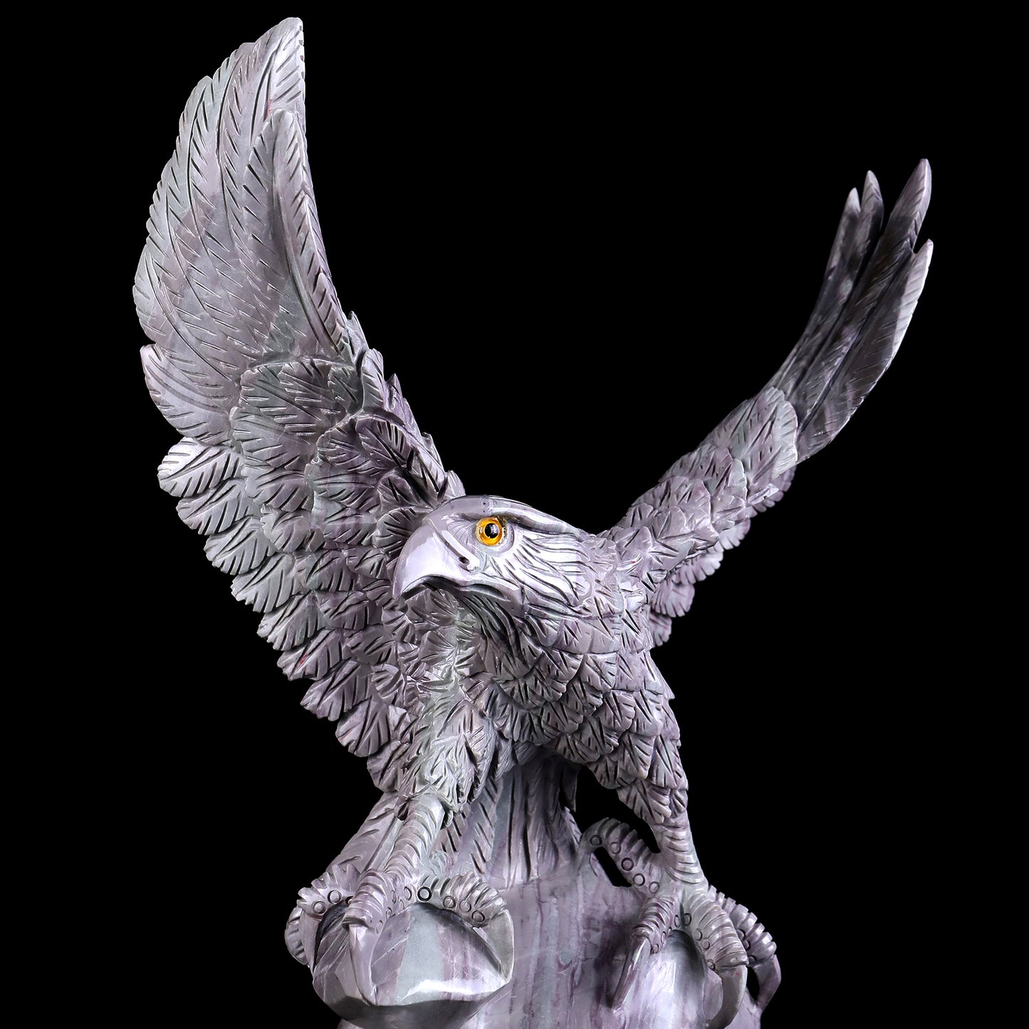 14.6" Jiulong Jade Hand Carved Crystal Eagle Sculpture