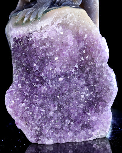 9.6" Amethyst Druse Agate Hand Carved Crystal Lizard Sculpture