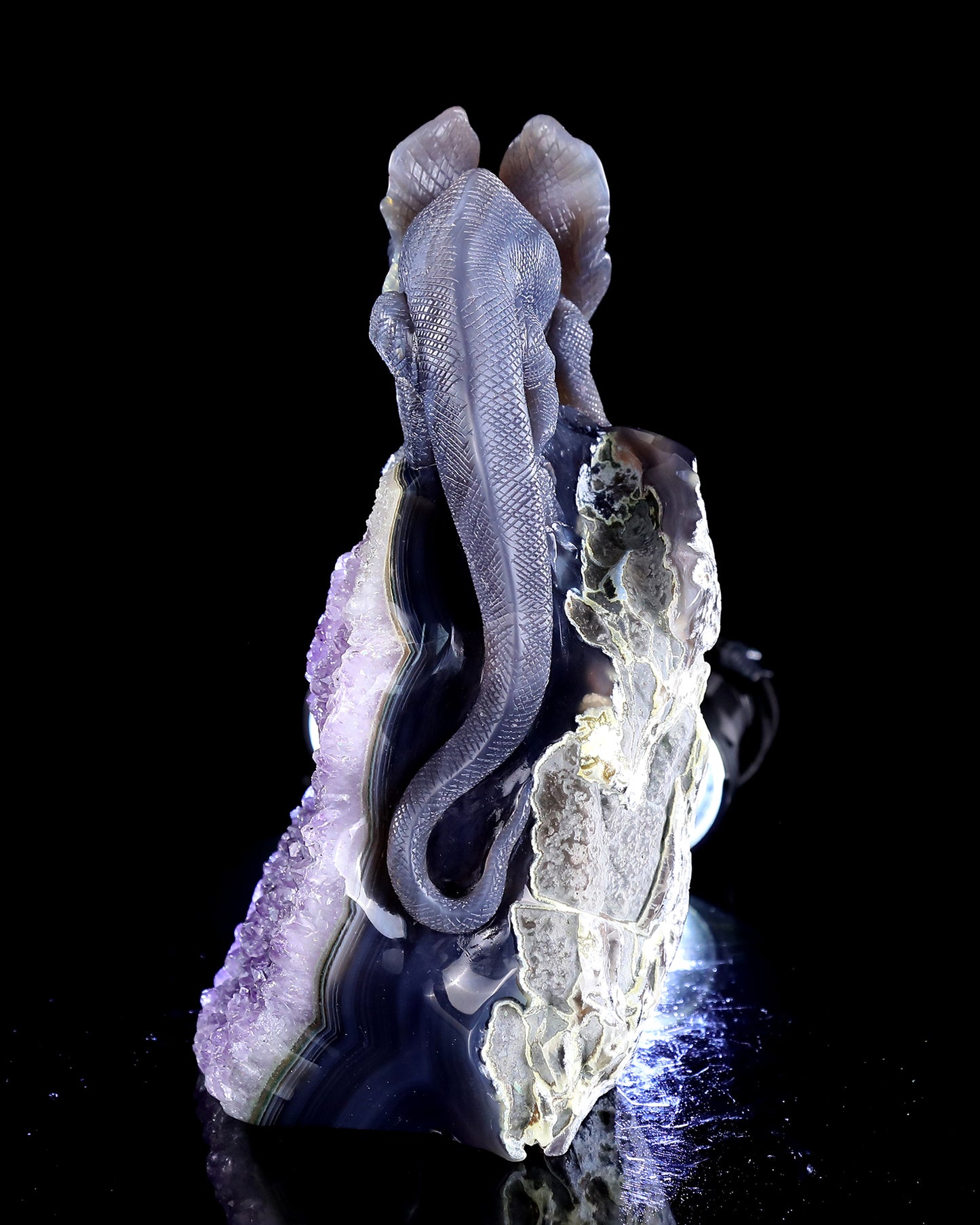 9.6" Amethyst Druse Agate Hand Carved Crystal Lizard Sculpture