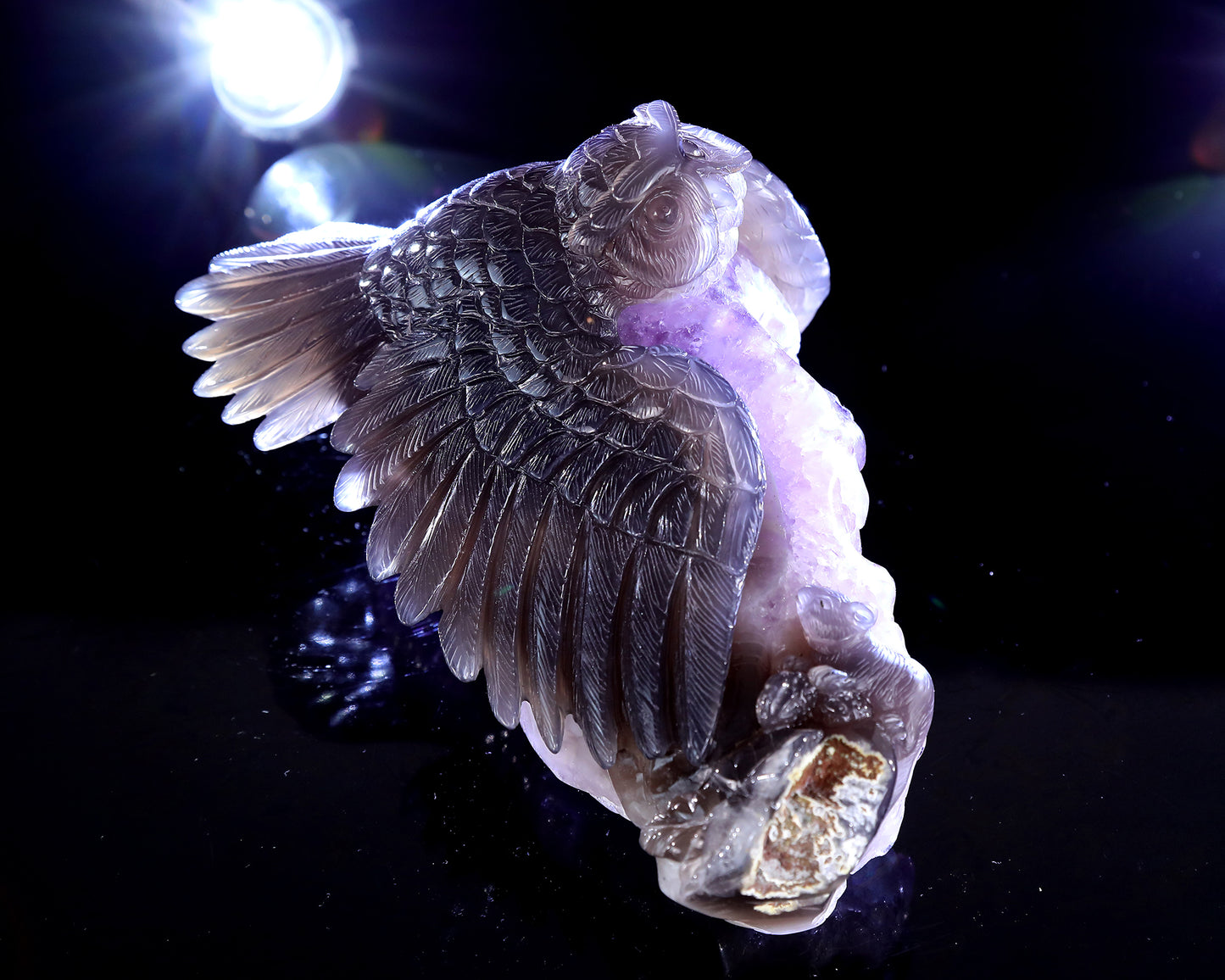 8.5" Natural Amethyst Druse Agate Hand Carved Crystal Owl Sculpture