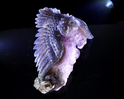 8.5" Natural Amethyst Druse Agate Hand Carved Crystal Owl Sculpture