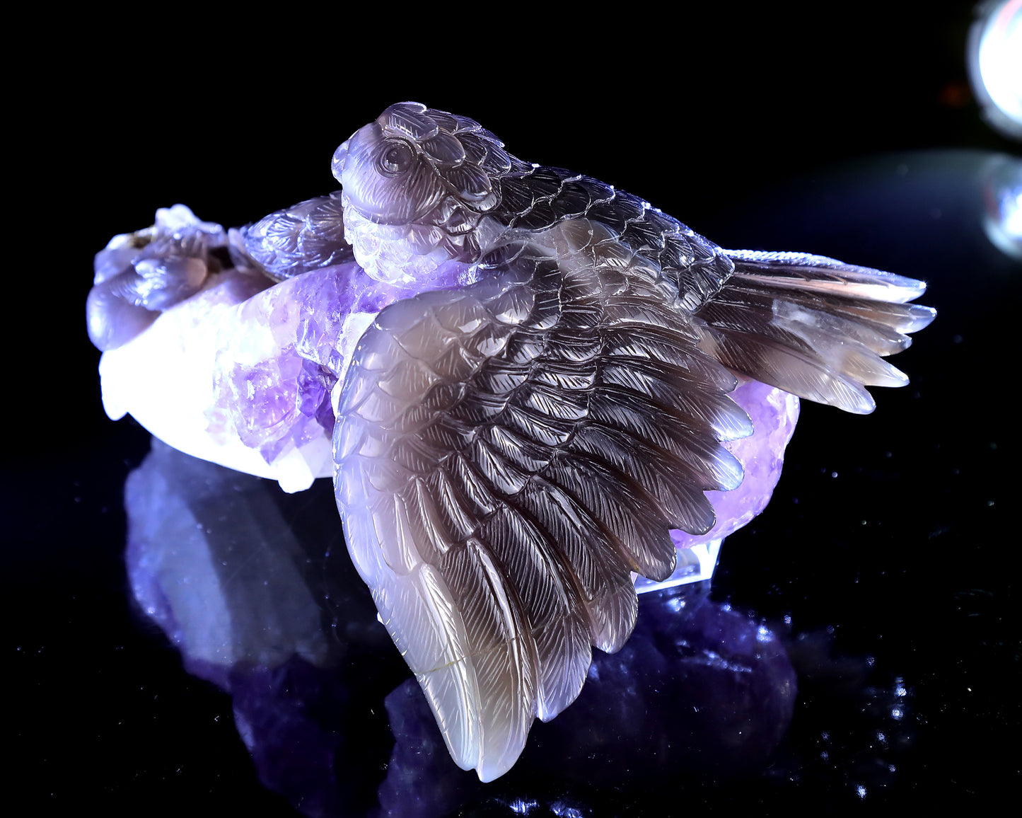 8.5" Natural Amethyst Druse Agate Hand Carved Crystal Owl Sculpture