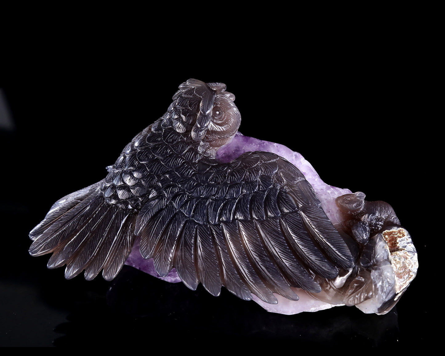 8.5" Natural Amethyst Druse Agate Hand Carved Crystal Owl Sculpture