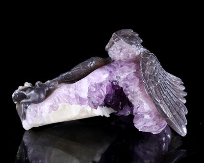 8.5" Natural Amethyst Druse Agate Hand Carved Crystal Owl Sculpture