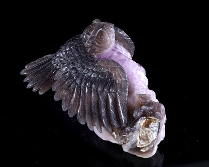 8.5" Natural Amethyst Druse Agate Hand Carved Crystal Owl Sculpture