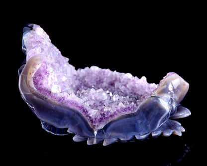 9.0" Amethyst Druse Agate Hand Carved Crystal Skull and Eagle Sculpture