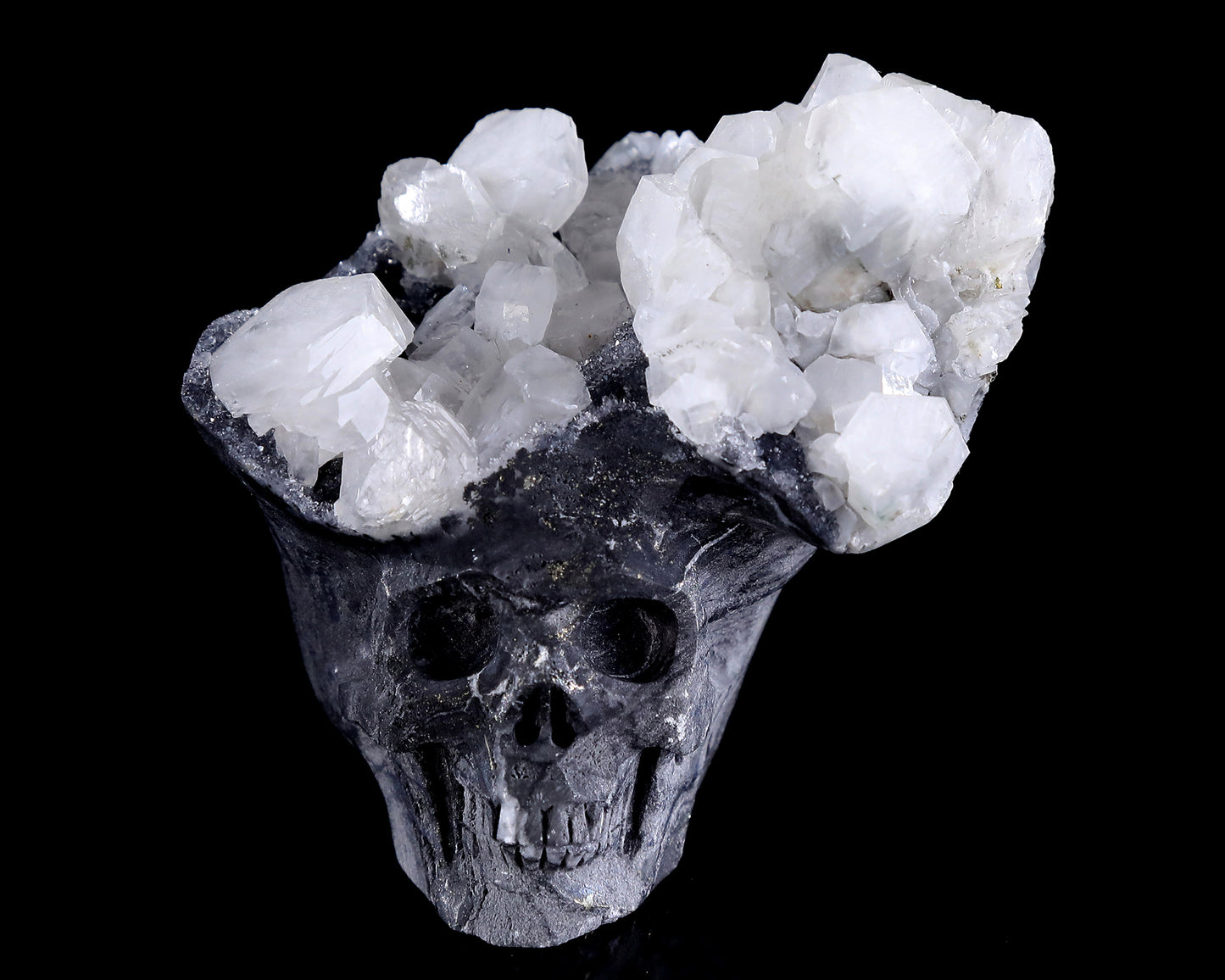 3.5" Quartz Rock Druse Hand Carved Crystal Skull Sculpture