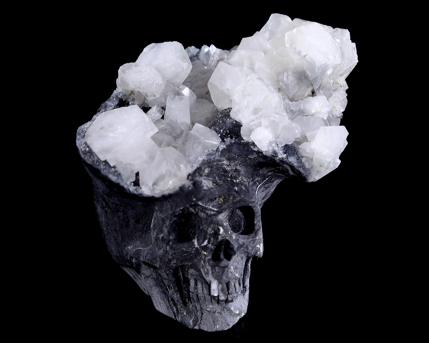 3.5" Quartz Rock Druse Hand Carved Crystal Skull Sculpture