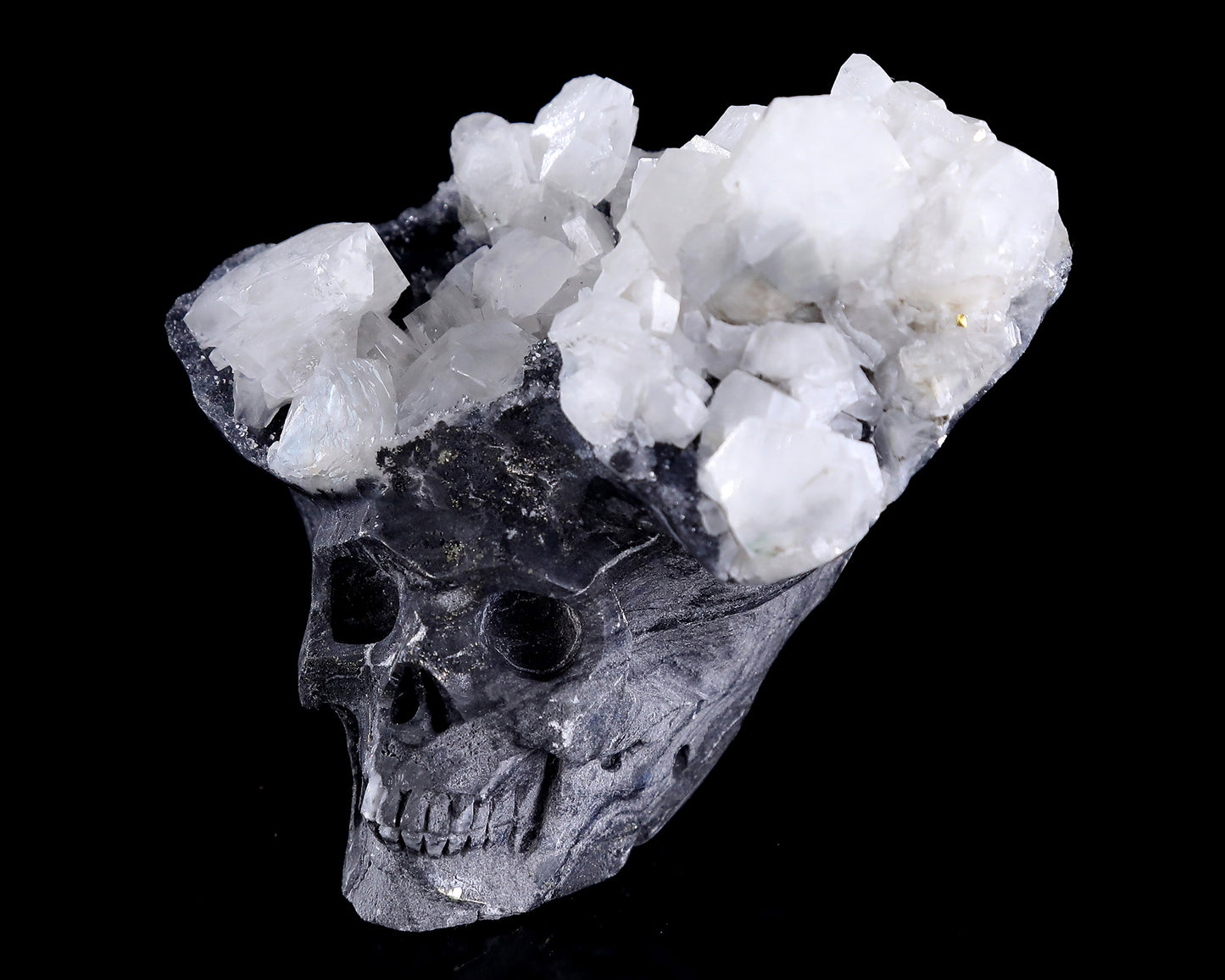 3.5" Quartz Rock Druse Hand Carved Crystal Skull Sculpture