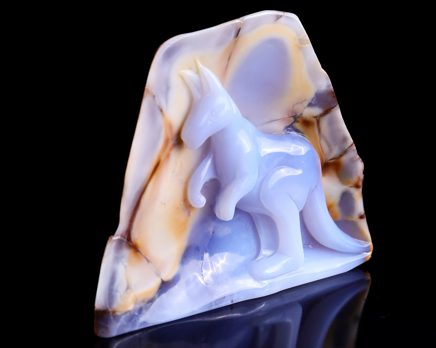 7.3" Blue Chalcedony Hand Carved Crystal Kangaroo Sculpture