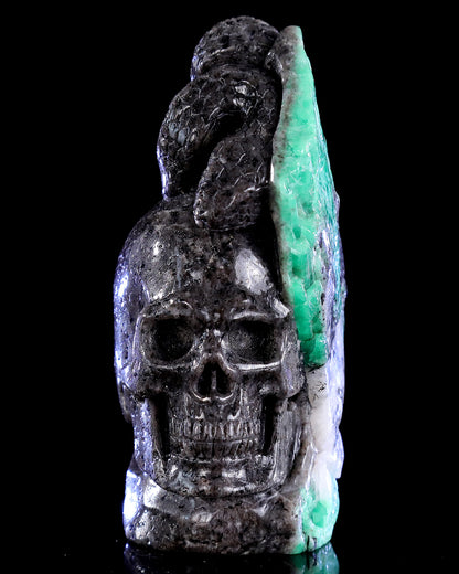 5.0" Emerald Hand Carved Crystal Skull and Snake Sculpture