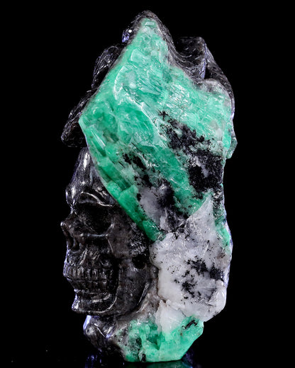 5.0" Emerald Hand Carved Crystal Skull and Snake Sculpture