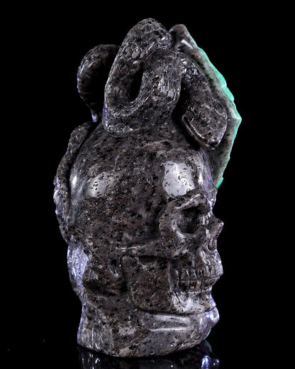 5.0" Emerald Hand Carved Crystal Skull and Snake Sculpture