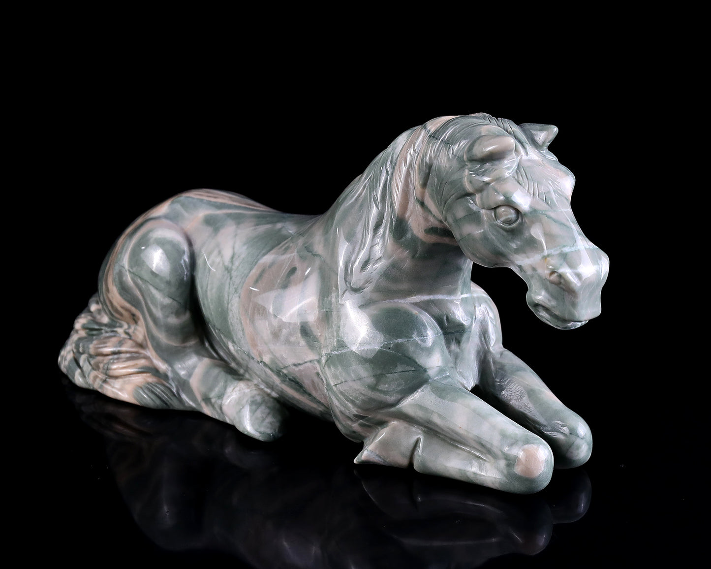 8.5" Jiulong Jade Hand Carved Crystal Horse Sculpture