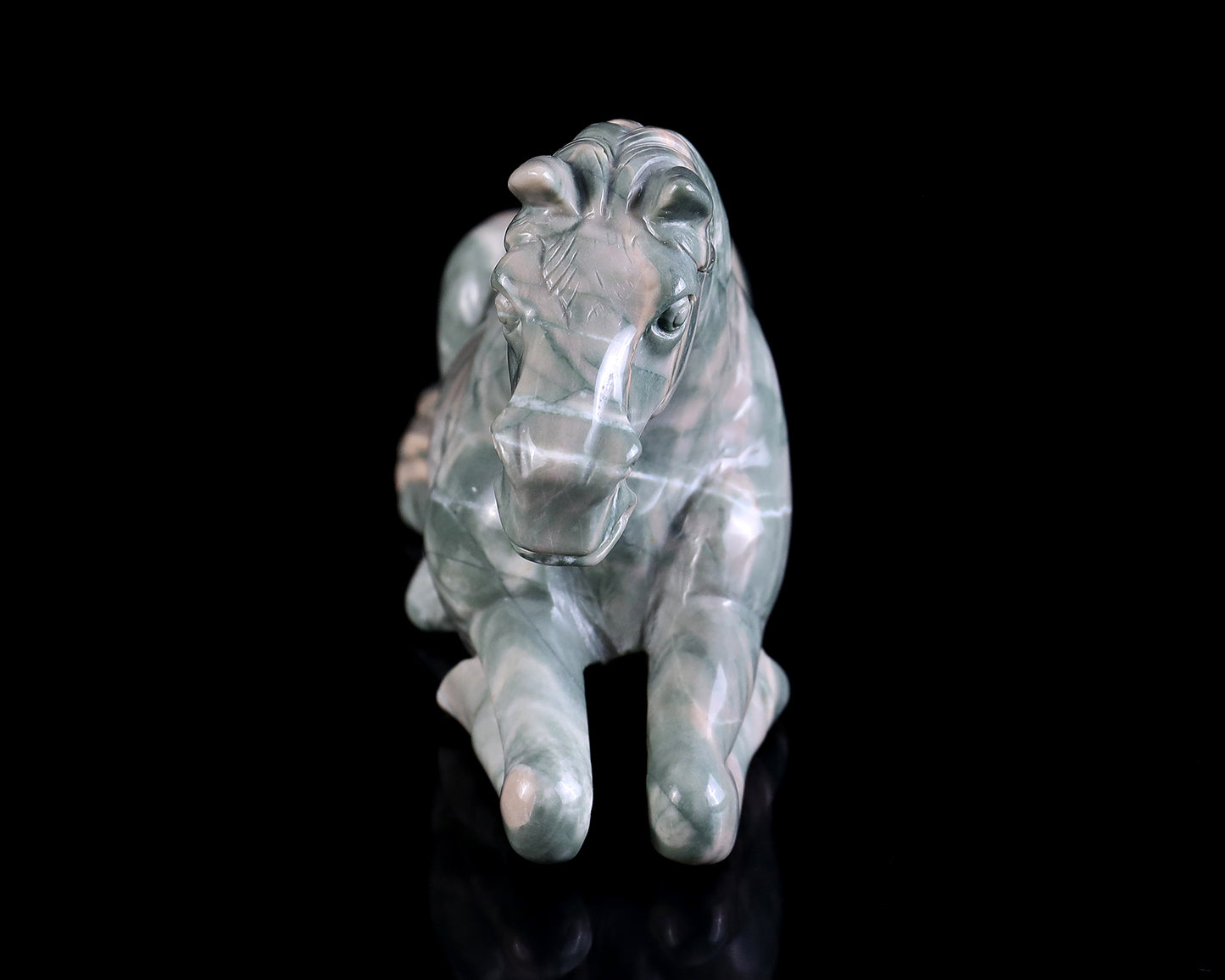 8.5" Jiulong Jade Hand Carved Crystal Horse Sculpture