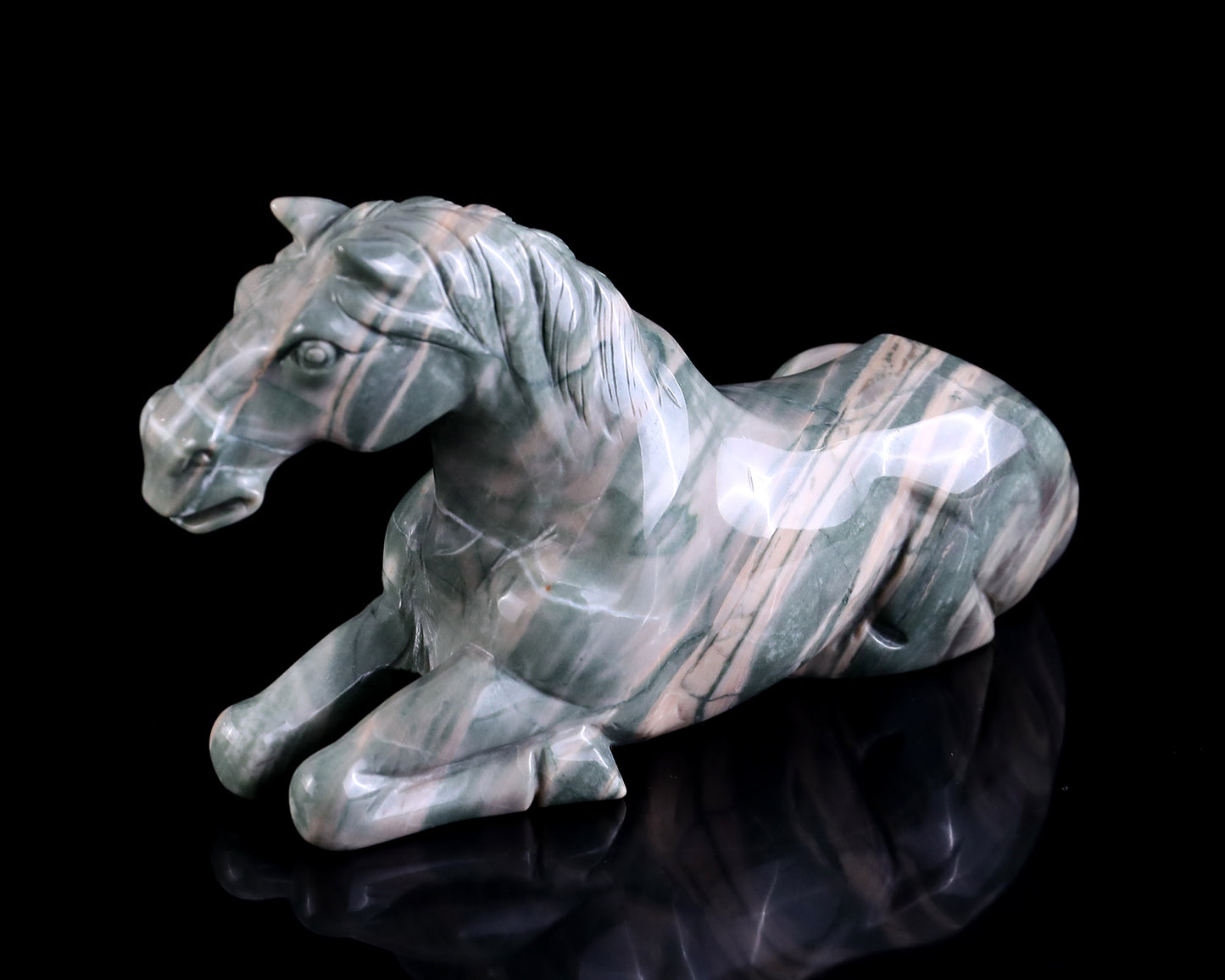 8.5" Jiulong Jade Hand Carved Crystal Horse Sculpture