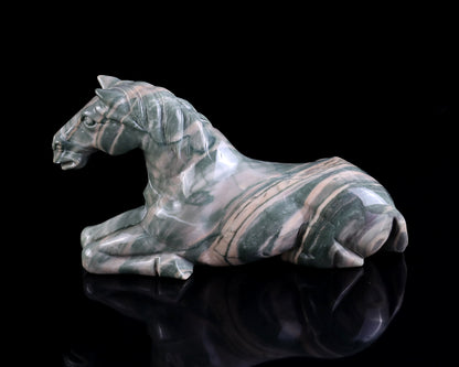 8.5" Jiulong Jade Hand Carved Crystal Horse Sculpture