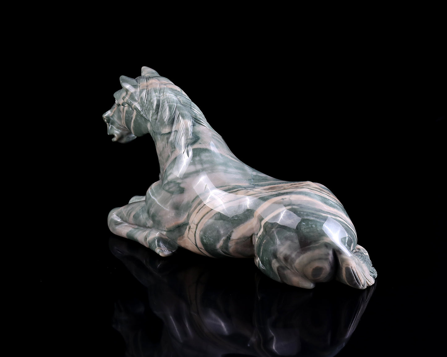 8.5" Jiulong Jade Hand Carved Crystal Horse Sculpture