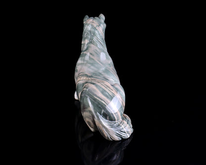 8.5" Jiulong Jade Hand Carved Crystal Horse Sculpture