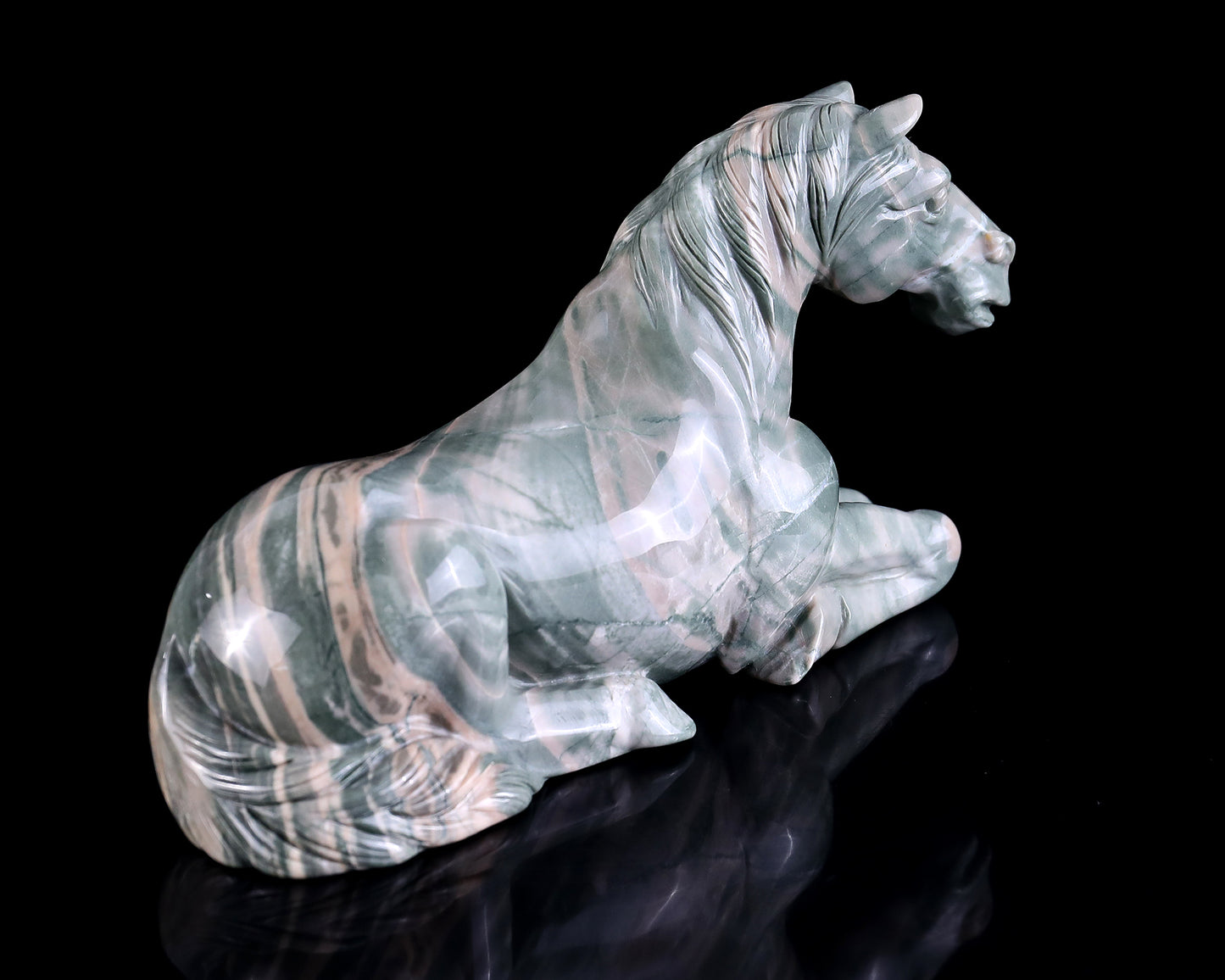 8.5" Jiulong Jade Hand Carved Crystal Horse Sculpture