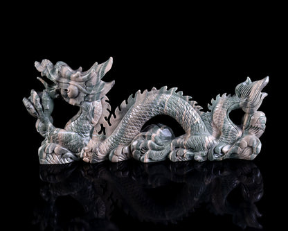 13" Jiulong Jade Hand Carved Crystal Dragon Sculpture