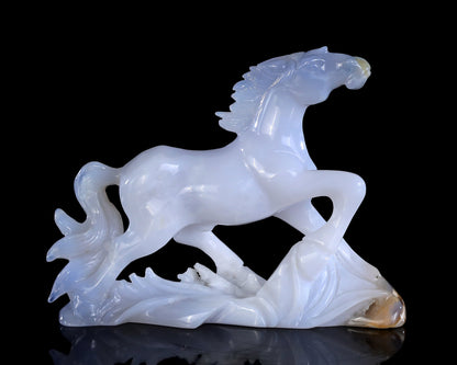 Natural Blue Chalcedony Hand Carved Crystal Horse Set Sculpture