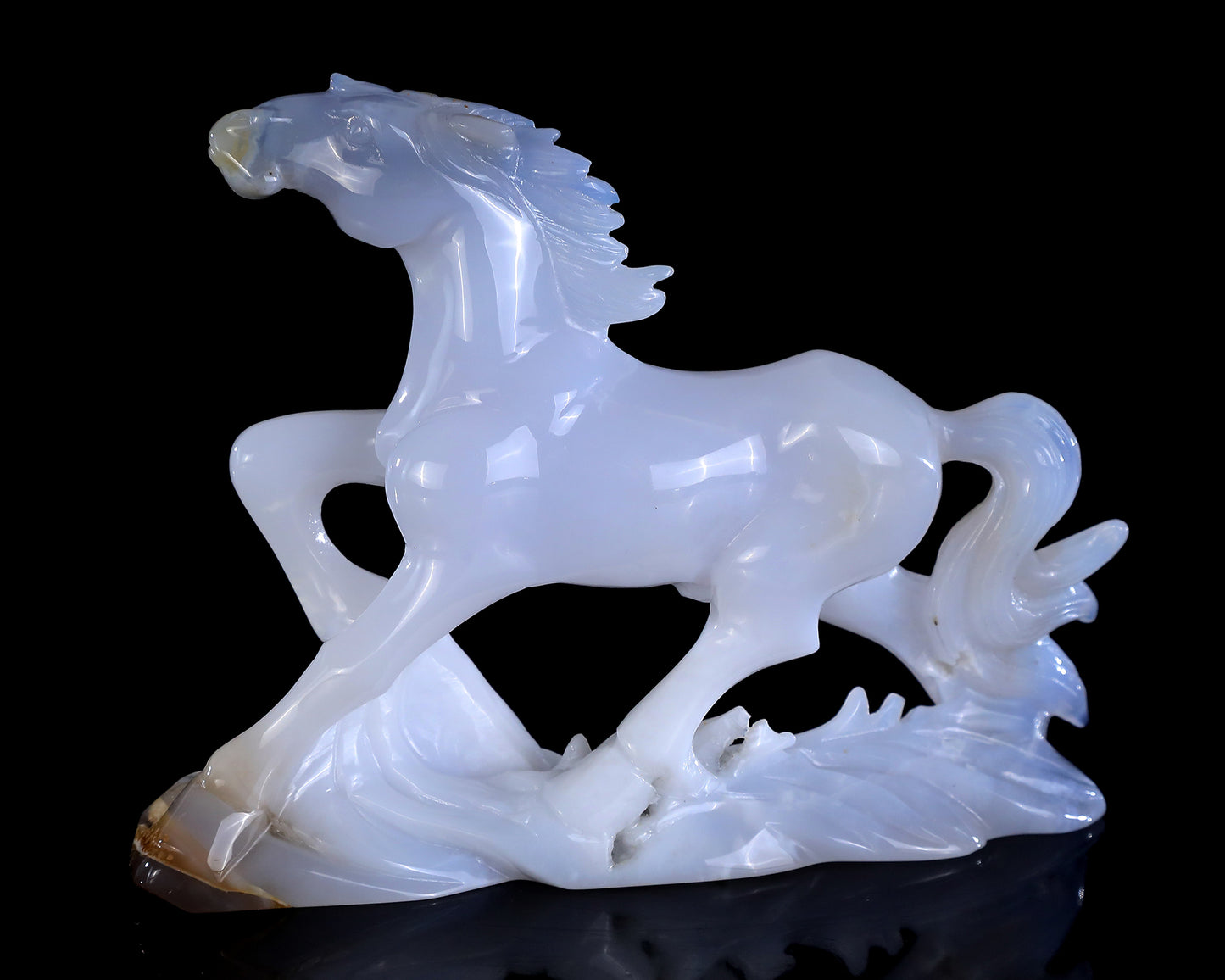 Natural Blue Chalcedony Hand Carved Crystal Horse Set Sculpture