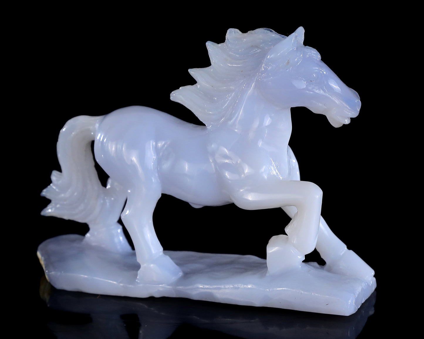 Natural Blue Chalcedony Hand Carved Crystal Horse Set Sculpture